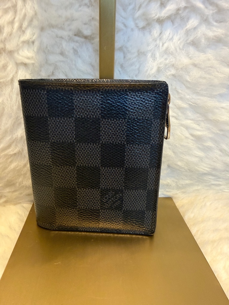 Louis Vuitton Damier Black Zip Wallet With Silver Hardware